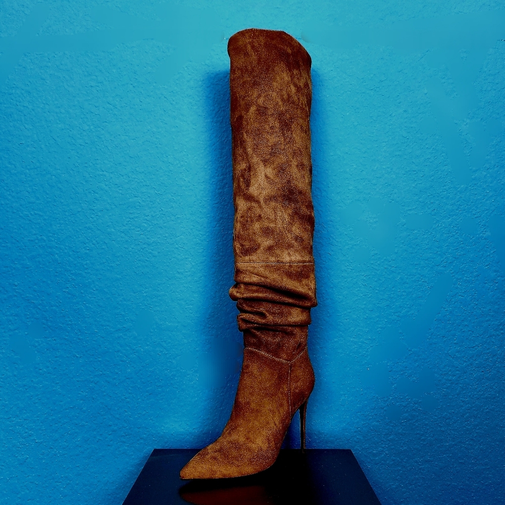 🆕️🍁🌻 JEFFREY CAMPBELL Pilla Scrunched Boots in Brown Suede // (NWT) - Picture 6 of 13